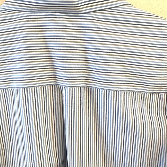 Axcess Striped Men’s Shirt: Button-Down, White Blue Brown Pinstripe 17-1/2 32-33 - Picture 4 of 9